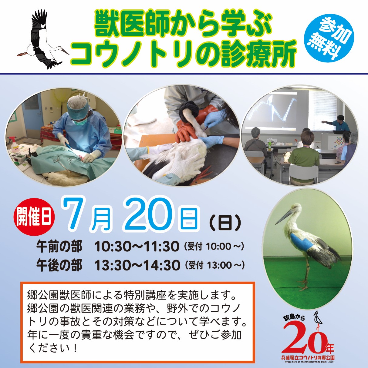 「獣医師から学ぶ　コウノトリの診療所」を実施します！